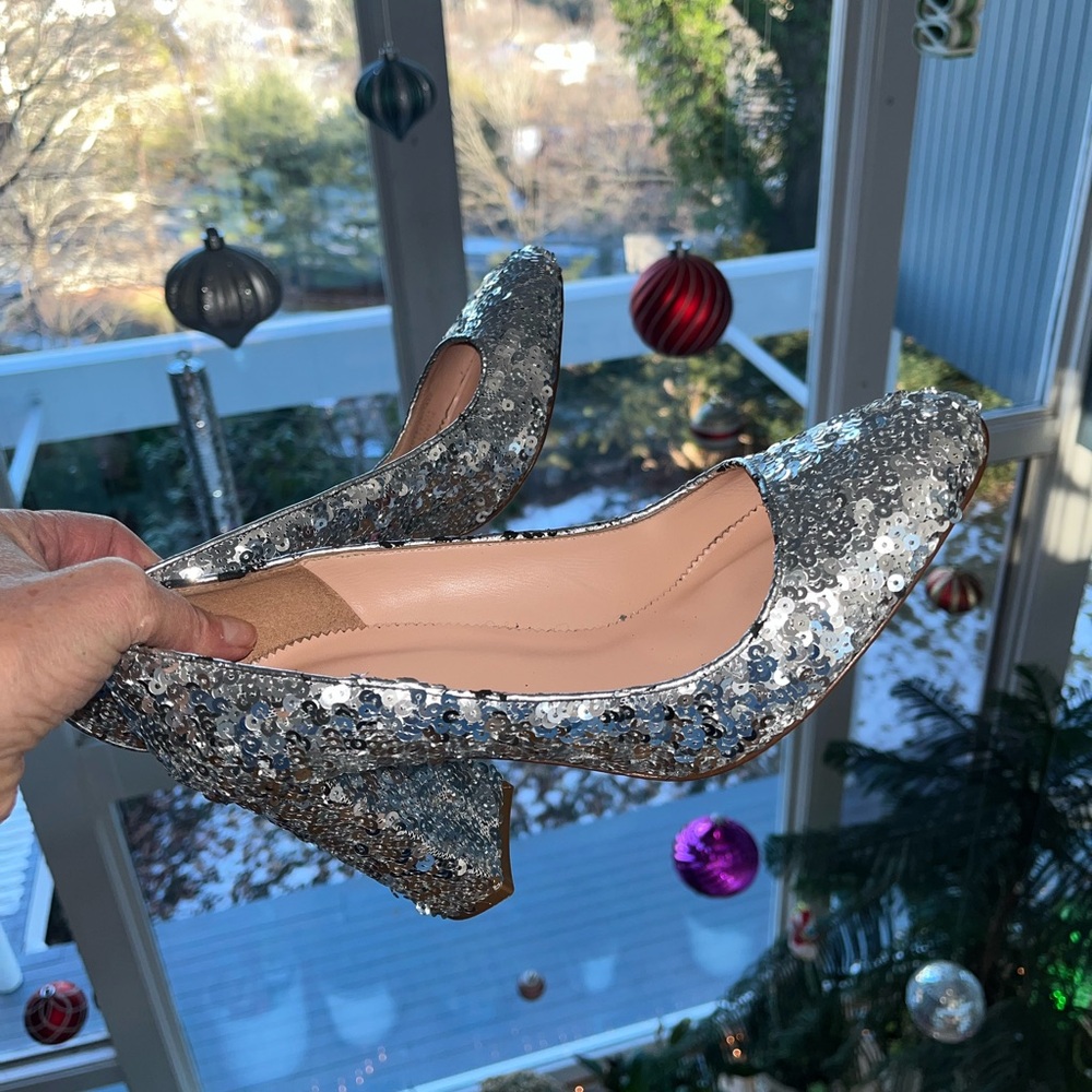 J. Crew Sequin Pumps in Silver